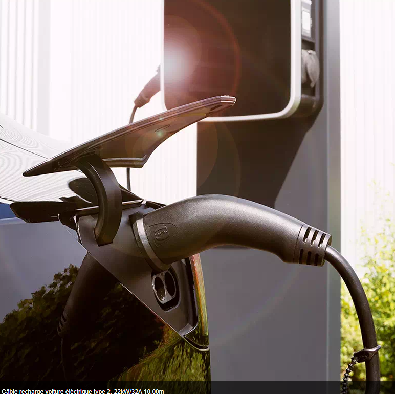 Câble recharge voiture éléctrique type 2, 22kW/32A 10,00m