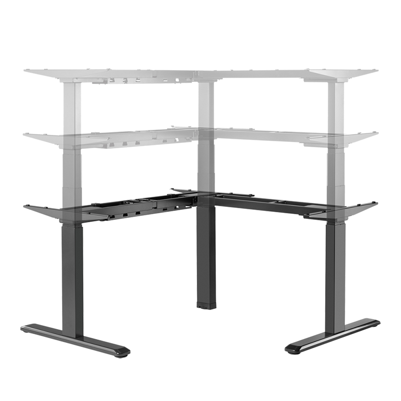 Structure de bureau assis-debout à réglage électrique, 3 moteurs, forme en L à 90° 