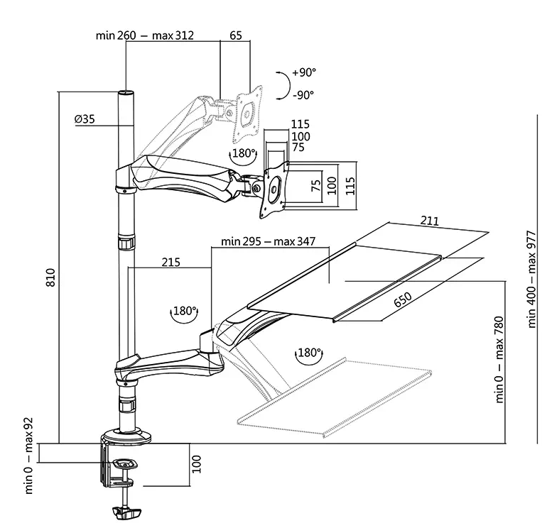 Support Bureau Station de travail 1 écran 13 à 27" - BP0030 