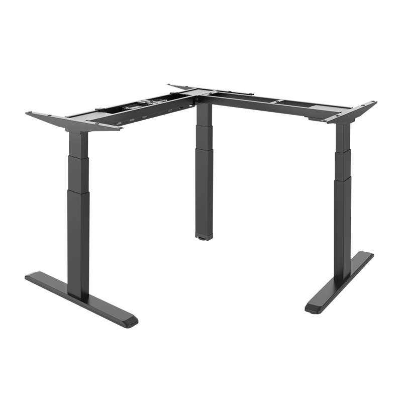 Structure de bureau assis-debout à réglage électrique, 3 moteurs, forme en L à 90° 